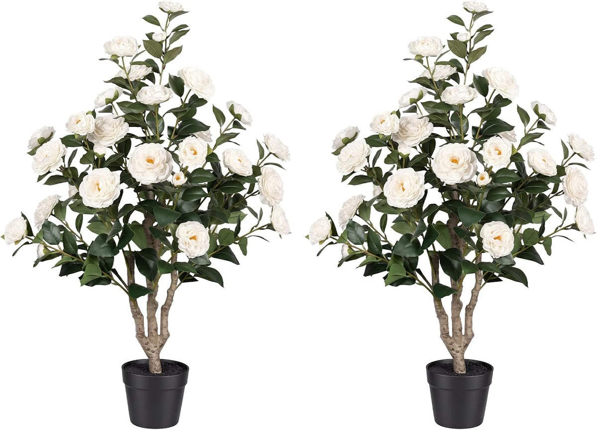 Rubber Tree 4.6 FT Artificial Magnolia Tree in Planter Pot, Faux Plants Indoor Faux Floor Plant Artificial Plants with 7 Pcs Calla Lily Flowers for Home Office Living Room Decor Indoor