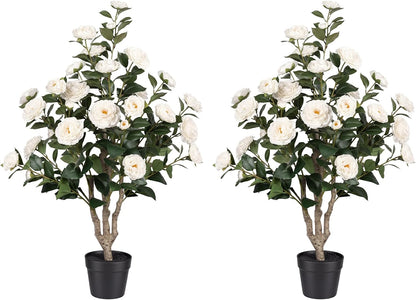 Rubber Tree 4.6 FT Artificial Magnolia Tree in Planter Pot, Faux Plants Indoor Faux Floor Plant Artificial Plants with 7 Pcs Calla Lily Flowers for Home Office Living Room Decor Indoor