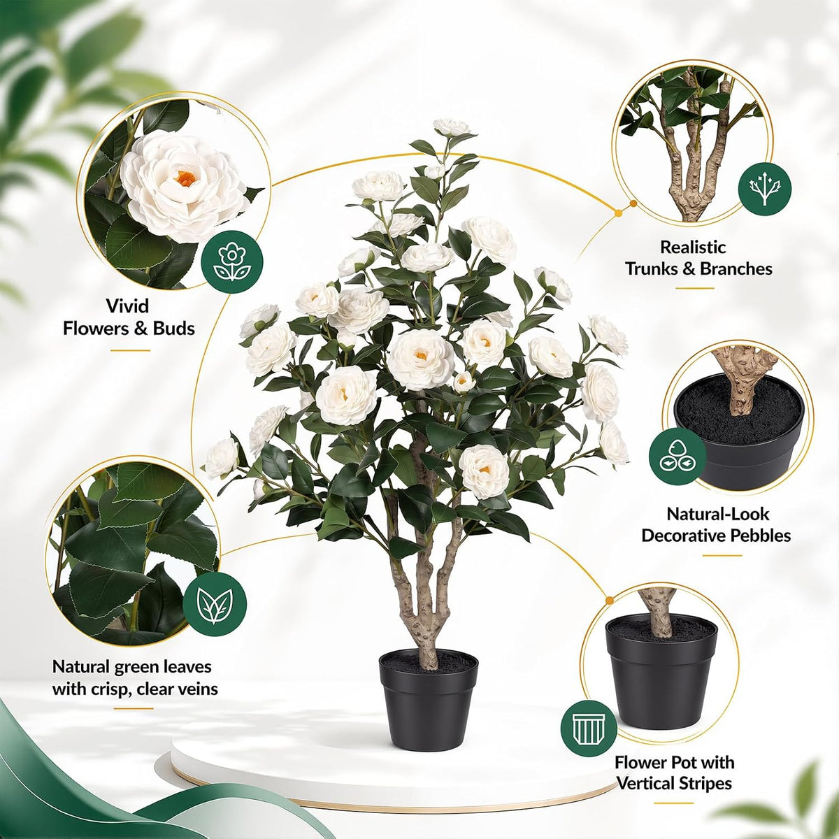 Rubber Tree 4.6 FT Artificial Magnolia Tree in Planter Pot, Faux Plants Indoor Faux Floor Plant Artificial Plants with 7 Pcs Calla Lily Flowers for Home Office Living Room Decor Indoor