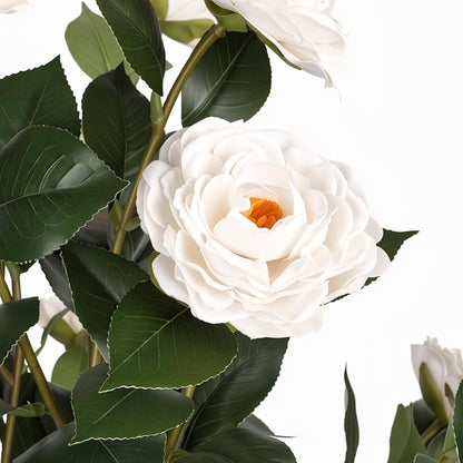 Rubber Tree 4.6 FT Artificial Magnolia Tree in Planter Pot, Faux Plants Indoor Faux Floor Plant Artificial Plants with 7 Pcs Calla Lily Flowers for Home Office Living Room Decor Indoor
