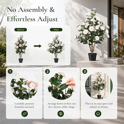 Rubber Tree 4.6 FT Artificial Magnolia Tree in Planter Pot, Faux Plants Indoor Faux Floor Plant Artificial Plants with 7 Pcs Calla Lily Flowers for Home Office Living Room Decor Indoor