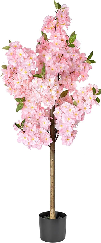Rubber Tree 4.6 FT Artificial Magnolia Tree in Planter Pot, Faux Plants Indoor Faux Floor Plant Artificial Plants with 7 Pcs Calla Lily Flowers for Home Office Living Room Decor Indoor
