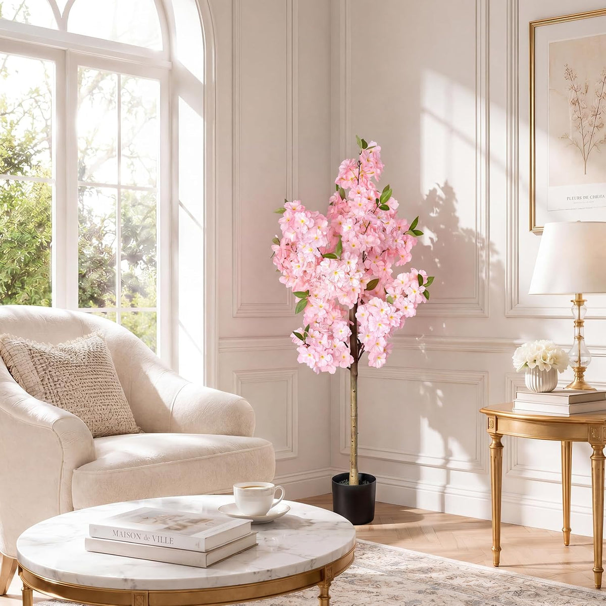 Rubber Tree 4.6 FT Artificial Magnolia Tree in Planter Pot, Faux Plants Indoor Faux Floor Plant Artificial Plants with 7 Pcs Calla Lily Flowers for Home Office Living Room Decor Indoor