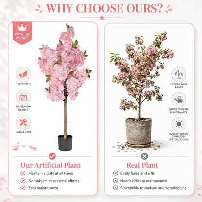Rubber Tree 4.6 FT Artificial Magnolia Tree in Planter Pot, Faux Plants Indoor Faux Floor Plant Artificial Plants with 7 Pcs Calla Lily Flowers for Home Office Living Room Decor Indoor