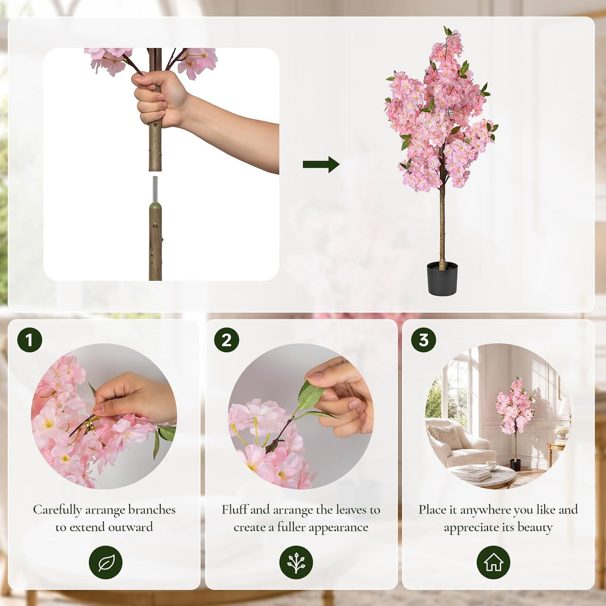 Rubber Tree 4.6 FT Artificial Magnolia Tree in Planter Pot, Faux Plants Indoor Faux Floor Plant Artificial Plants with 7 Pcs Calla Lily Flowers for Home Office Living Room Decor Indoor