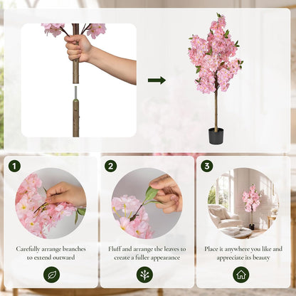 Rubber Tree 4.6 FT Artificial Magnolia Tree in Planter Pot, Faux Plants Indoor Faux Floor Plant Artificial Plants with 7 Pcs Calla Lily Flowers for Home Office Living Room Decor Indoor