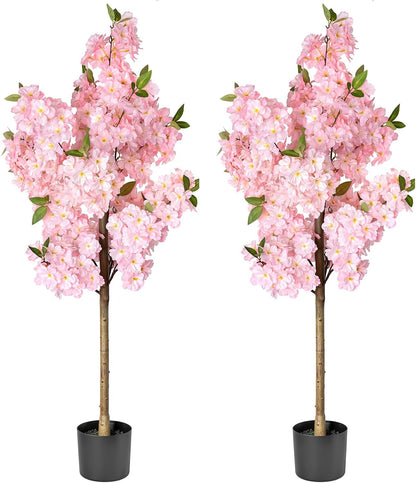 Rubber Tree 4.6 FT Artificial Magnolia Tree in Planter Pot, Faux Plants Indoor Faux Floor Plant Artificial Plants with 7 Pcs Calla Lily Flowers for Home Office Living Room Decor Indoor