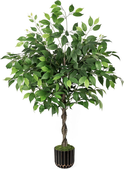 Rubber Tree 4.6 FT Artificial Magnolia Tree in Planter Pot, Faux Plants Indoor Faux Floor Plant Artificial Plants with 7 Pcs Calla Lily Flowers for Home Office Living Room Decor Indoor