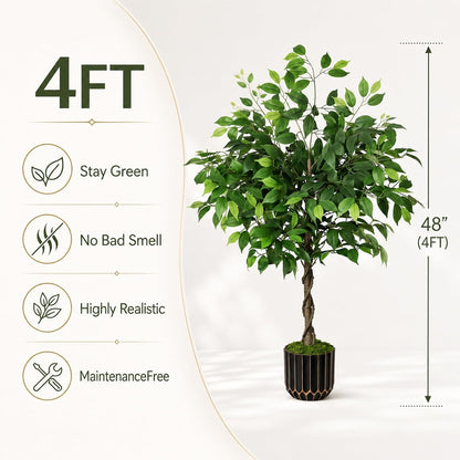 Rubber Tree 4.6 FT Artificial Magnolia Tree in Planter Pot, Faux Plants Indoor Faux Floor Plant Artificial Plants with 7 Pcs Calla Lily Flowers for Home Office Living Room Decor Indoor