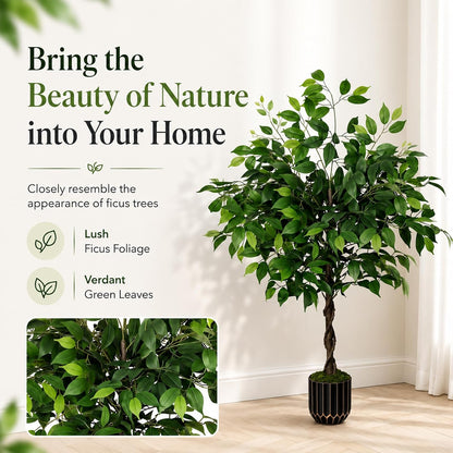 Rubber Tree 4.6 FT Artificial Magnolia Tree in Planter Pot, Faux Plants Indoor Faux Floor Plant Artificial Plants with 7 Pcs Calla Lily Flowers for Home Office Living Room Decor Indoor