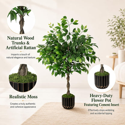 Rubber Tree 4.6 FT Artificial Magnolia Tree in Planter Pot, Faux Plants Indoor Faux Floor Plant Artificial Plants with 7 Pcs Calla Lily Flowers for Home Office Living Room Decor Indoor