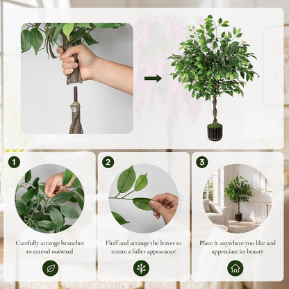 Rubber Tree 4.6 FT Artificial Magnolia Tree in Planter Pot, Faux Plants Indoor Faux Floor Plant Artificial Plants with 7 Pcs Calla Lily Flowers for Home Office Living Room Decor Indoor