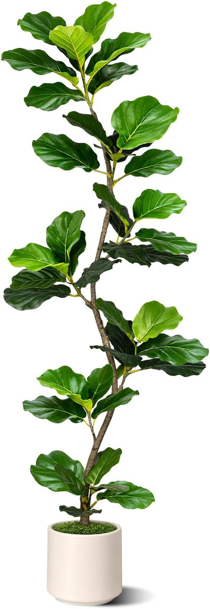 Rubber Tree 4.6 FT Artificial Magnolia Tree in Planter Pot, Faux Plants Indoor Faux Floor Plant Artificial Plants with 7 Pcs Calla Lily Flowers for Home Office Living Room Decor Indoor