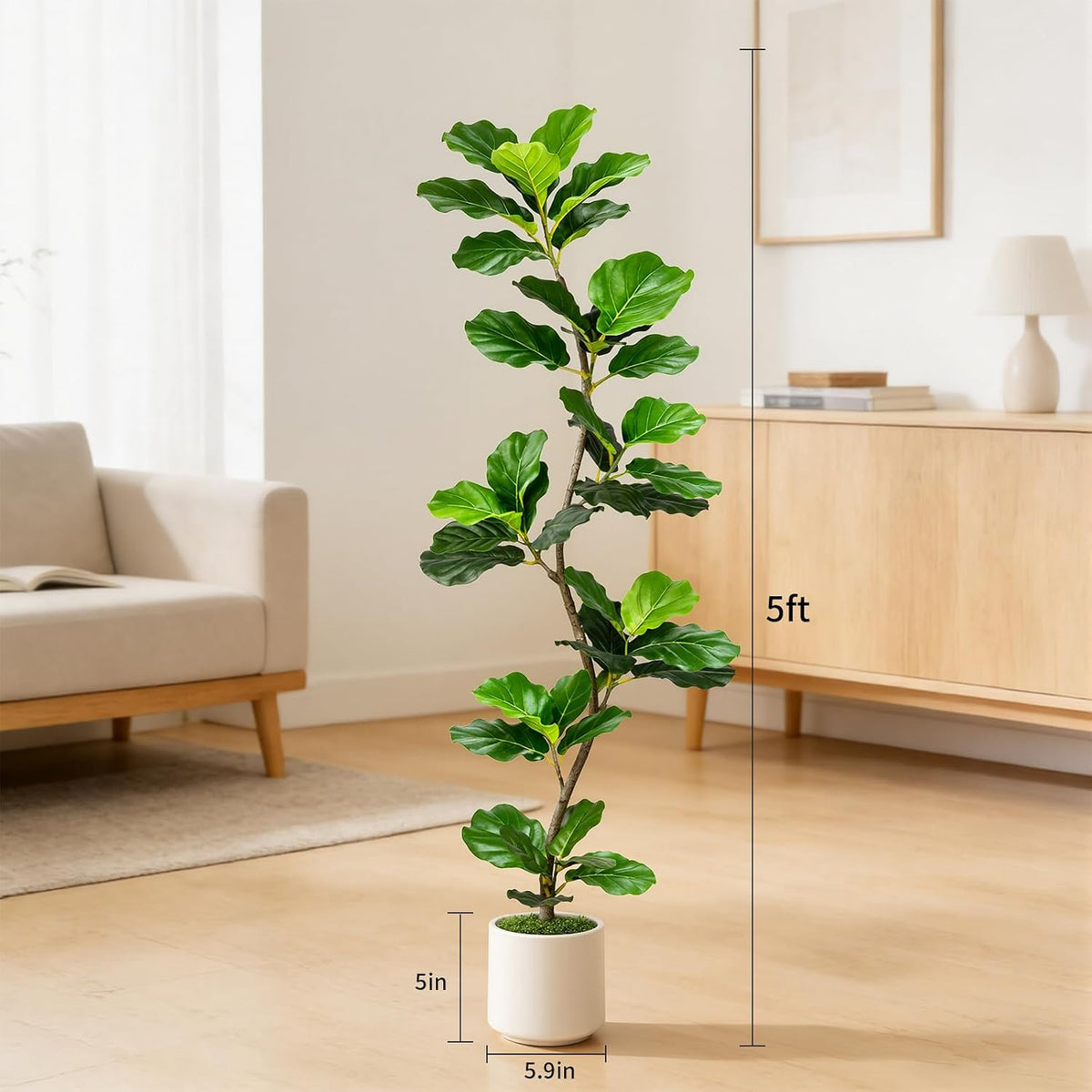 Rubber Tree 4.6 FT Artificial Magnolia Tree in Planter Pot, Faux Plants Indoor Faux Floor Plant Artificial Plants with 7 Pcs Calla Lily Flowers for Home Office Living Room Decor Indoor