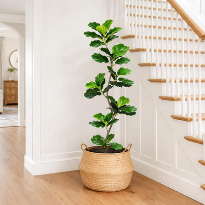 Rubber Tree 4.6 FT Artificial Magnolia Tree in Planter Pot, Faux Plants Indoor Faux Floor Plant Artificial Plants with 7 Pcs Calla Lily Flowers for Home Office Living Room Decor Indoor