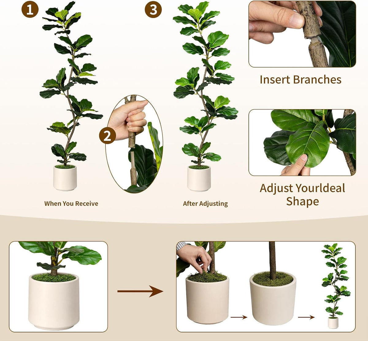 Rubber Tree 4.6 FT Artificial Magnolia Tree in Planter Pot, Faux Plants Indoor Faux Floor Plant Artificial Plants with 7 Pcs Calla Lily Flowers for Home Office Living Room Decor Indoor