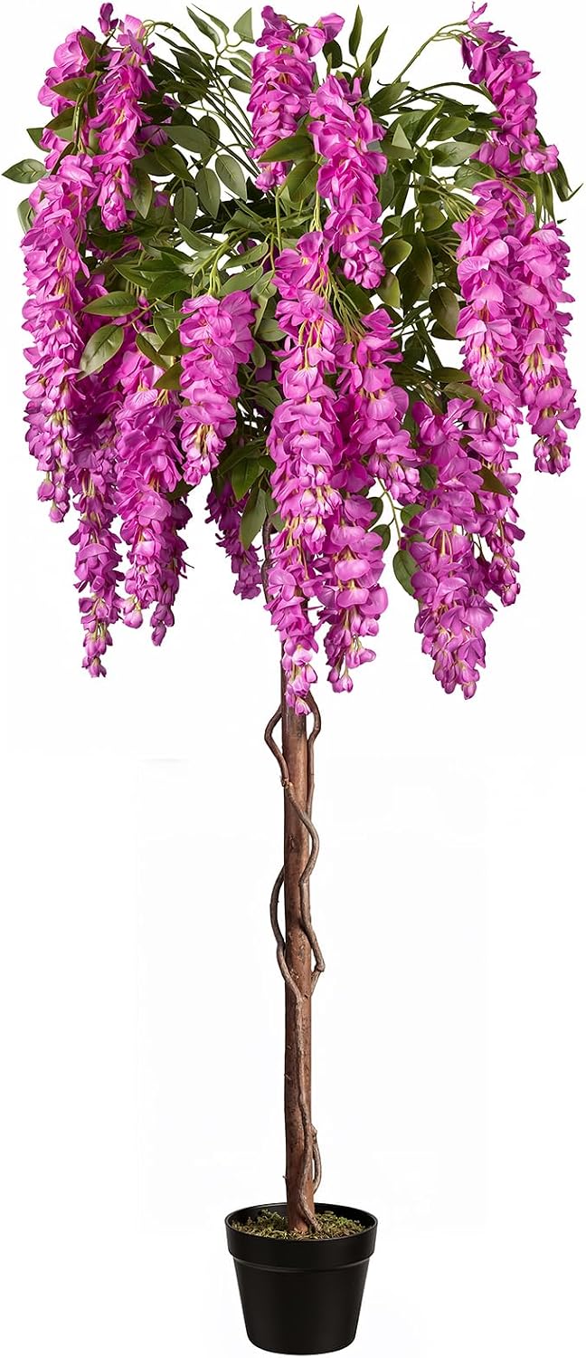 Rubber Tree 4.6 FT Artificial Magnolia Tree in Planter Pot, Faux Plants Indoor Faux Floor Plant Artificial Plants with 7 Pcs Calla Lily Flowers for Home Office Living Room Decor Indoor