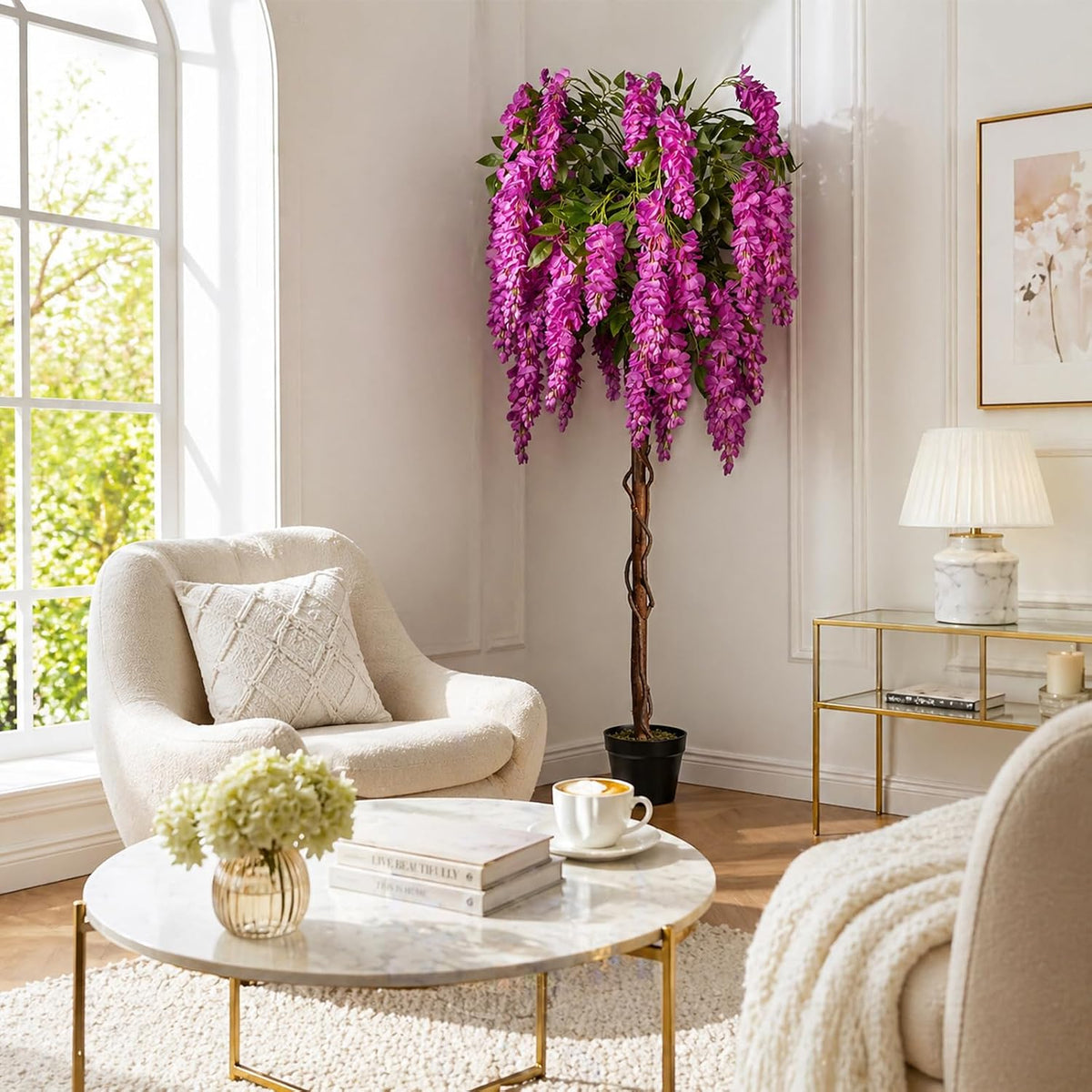 Rubber Tree 4.6 FT Artificial Magnolia Tree in Planter Pot, Faux Plants Indoor Faux Floor Plant Artificial Plants with 7 Pcs Calla Lily Flowers for Home Office Living Room Decor Indoor