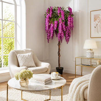 Rubber Tree 4.6 FT Artificial Magnolia Tree in Planter Pot, Faux Plants Indoor Faux Floor Plant Artificial Plants with 7 Pcs Calla Lily Flowers for Home Office Living Room Decor Indoor