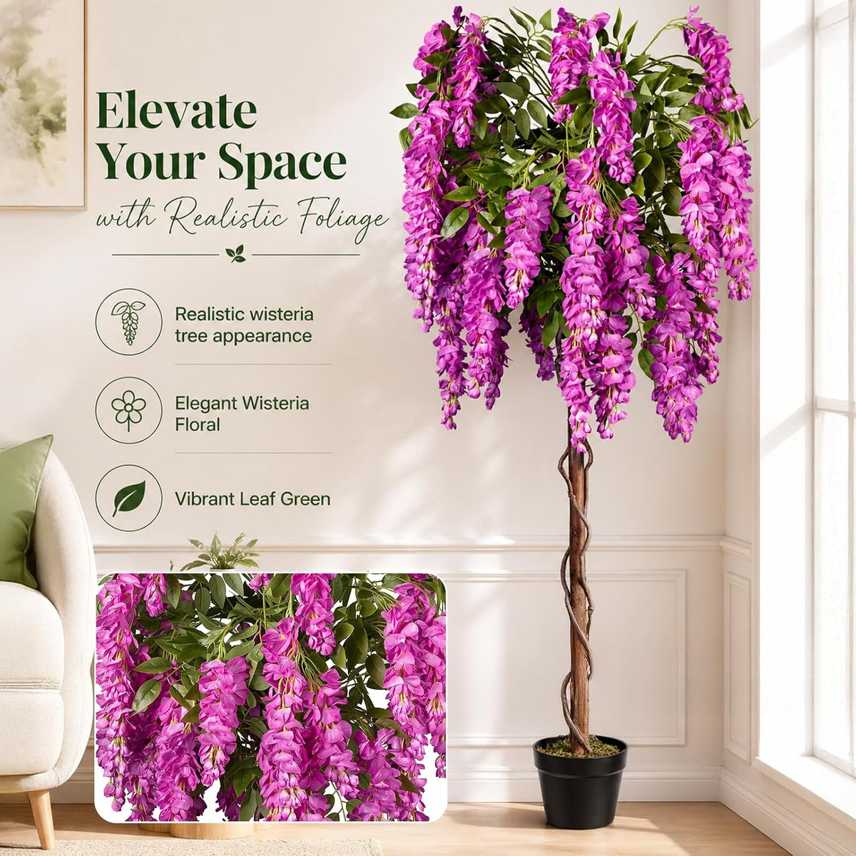 Rubber Tree 4.6 FT Artificial Magnolia Tree in Planter Pot, Faux Plants Indoor Faux Floor Plant Artificial Plants with 7 Pcs Calla Lily Flowers for Home Office Living Room Decor Indoor