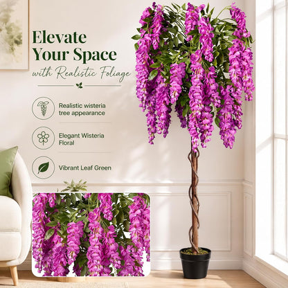 Rubber Tree 4.6 FT Artificial Magnolia Tree in Planter Pot, Faux Plants Indoor Faux Floor Plant Artificial Plants with 7 Pcs Calla Lily Flowers for Home Office Living Room Decor Indoor