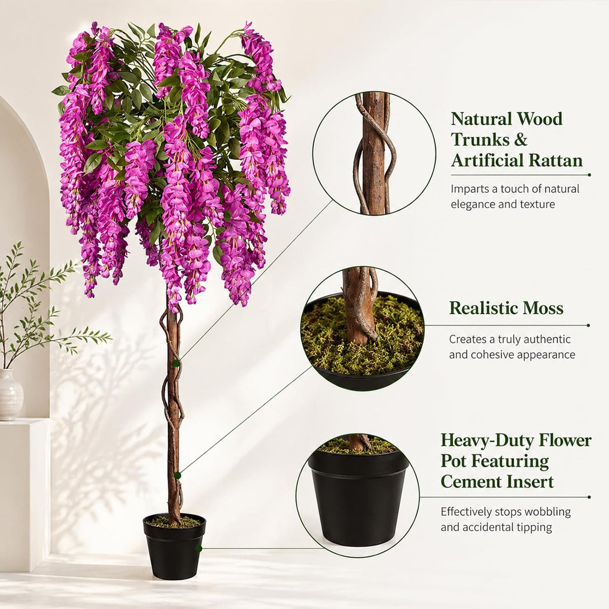 Rubber Tree 4.6 FT Artificial Magnolia Tree in Planter Pot, Faux Plants Indoor Faux Floor Plant Artificial Plants with 7 Pcs Calla Lily Flowers for Home Office Living Room Decor Indoor