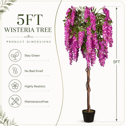 Rubber Tree 4.6 FT Artificial Magnolia Tree in Planter Pot, Faux Plants Indoor Faux Floor Plant Artificial Plants with 7 Pcs Calla Lily Flowers for Home Office Living Room Decor Indoor