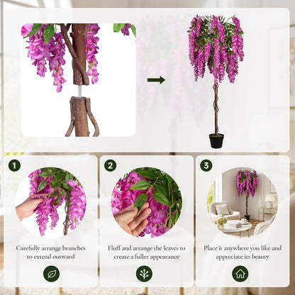 Rubber Tree 4.6 FT Artificial Magnolia Tree in Planter Pot, Faux Plants Indoor Faux Floor Plant Artificial Plants with 7 Pcs Calla Lily Flowers for Home Office Living Room Decor Indoor