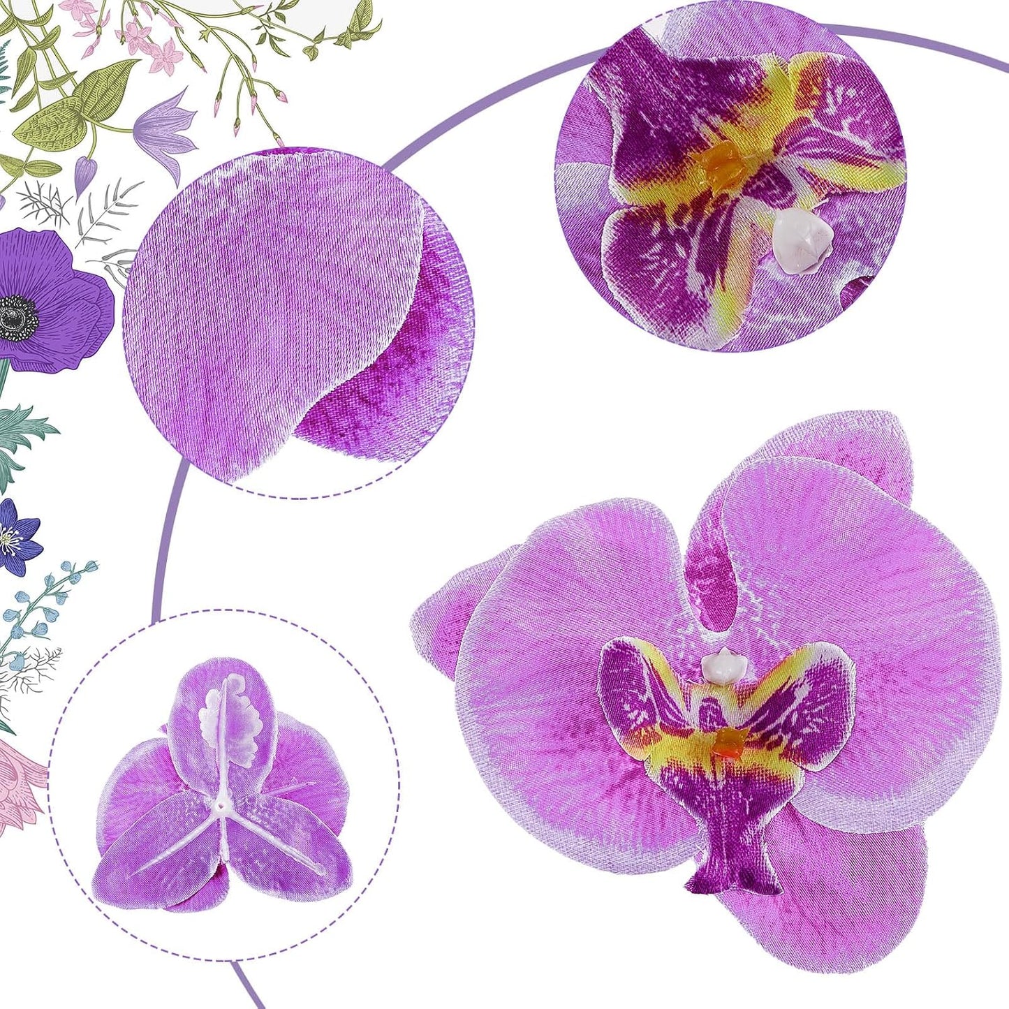 40 Pieces Orchid Petals Artificial Decorations Orchids Heads Flowers Faux Silk Phalaenopsis Butterfly Flower Heads for DIY Craft Home Wedding Party (Dark Purple)