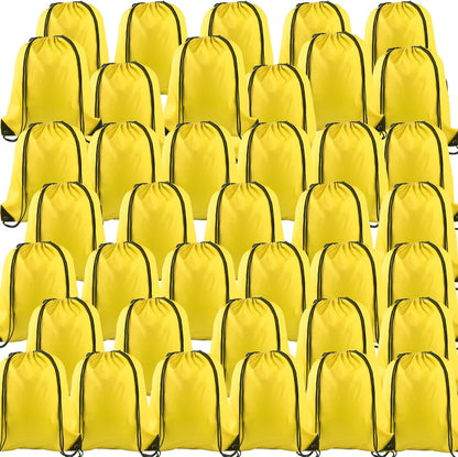 40Pcs Drawstring Backpack Bags Bulk Yellow Drawstring Bag Foldable Gym Bag Sport Cinch Sack String Backpack Storage Bags for Women Men Shopping Gym Travel Sports