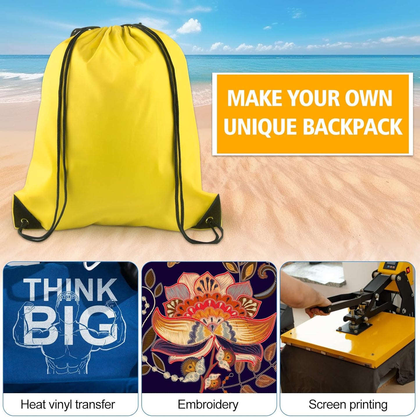 40Pcs Drawstring Backpack Bags Bulk Yellow Drawstring Bag Foldable Gym Bag Sport Cinch Sack String Backpack Storage Bags for Women Men Shopping Gym Travel Sports