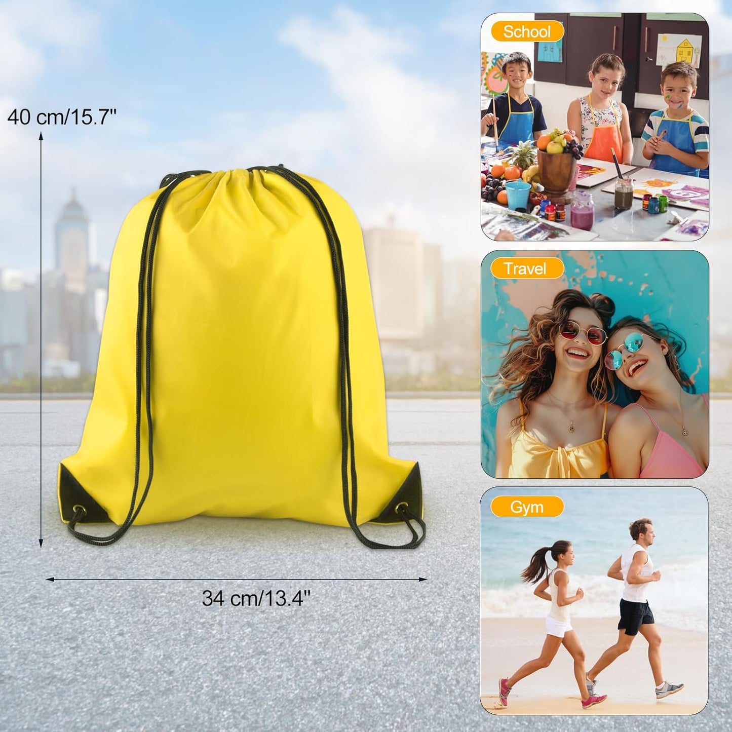 40Pcs Drawstring Backpack Bags Bulk Yellow Drawstring Bag Foldable Gym Bag Sport Cinch Sack String Backpack Storage Bags for Women Men Shopping Gym Travel Sports