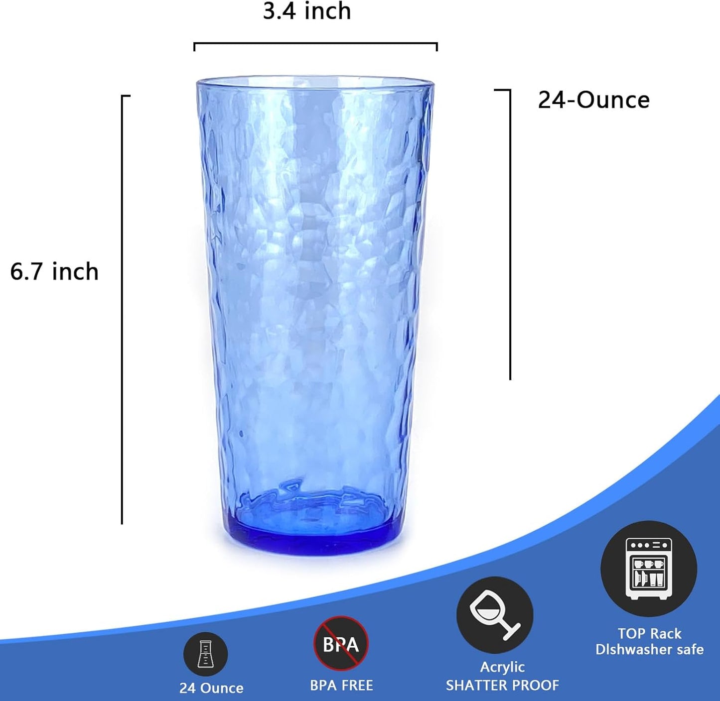 24-Ounce Plastic Tumbler Acrylic Drinking Glasses, Reusable Plastic Cups, Stackable, BPA-Free, Shatter Proof, Dishwasher Safe, Set of 8 (Yellow)