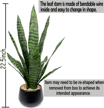 Artificial Snake Plant 22.5" Faux Agave Fake Sansevieria Artificial Potted Plants for Indoor and Outdoor Home Office Décor