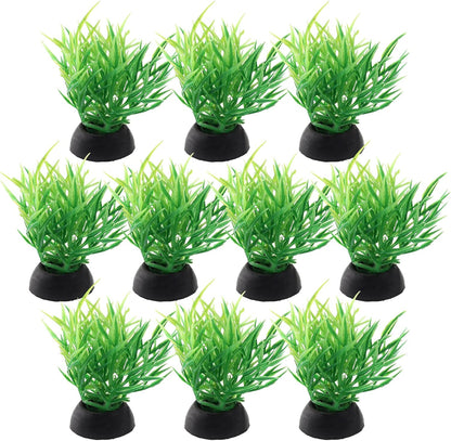 Green Aquarium Plant Ornaments, Artificial Water Plants, Lifelike Plastic Fish Tank Foreground Grass, Water Tank Decorations (10Pcs)