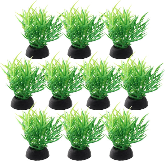 Green Aquarium Plant Ornaments, Artificial Water Plants, Lifelike Plastic Fish Tank Foreground Grass, Water Tank Decorations (10Pcs)