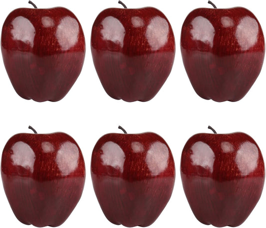 6pcs Artificial Red Apples Fake Fruit House Kitchen Party Decoration, Faux Big Red Apples, 3.3 x 2.9 Inches