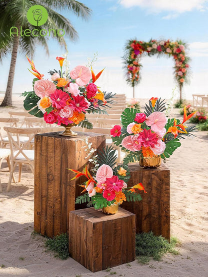 Alecono Hot Pink Silk Artificial Flowers Anthurium Palm Tropical Decor