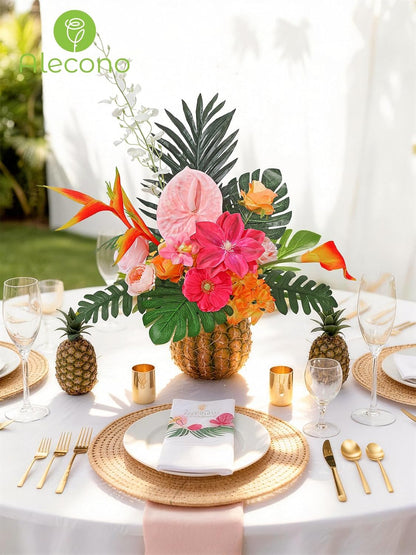 Alecono Hot Pink Silk Artificial Flowers Anthurium Palm Tropical Decor