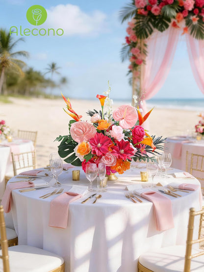 Alecono Hot Pink Silk Artificial Flowers Anthurium Palm Tropical Decor