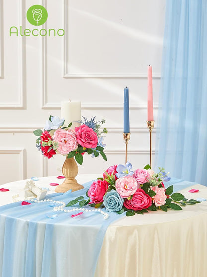 Alecono Hot Pink Silk Artificial Flowers Anthurium Palm Tropical Decor