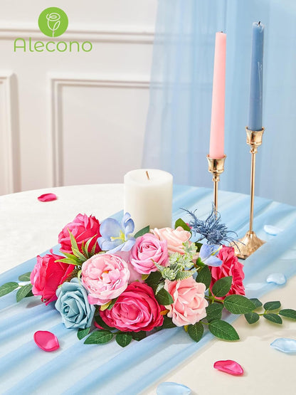 Alecono Hot Pink Silk Artificial Flowers Anthurium Palm Tropical Decor