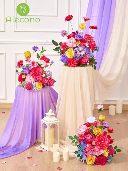 Alecono Hot Pink Silk Artificial Flowers Anthurium Palm Tropical Decor