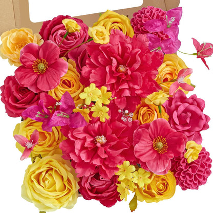 Alecono Hot Pink Silk Artificial Flowers Anthurium Palm Tropical Decor