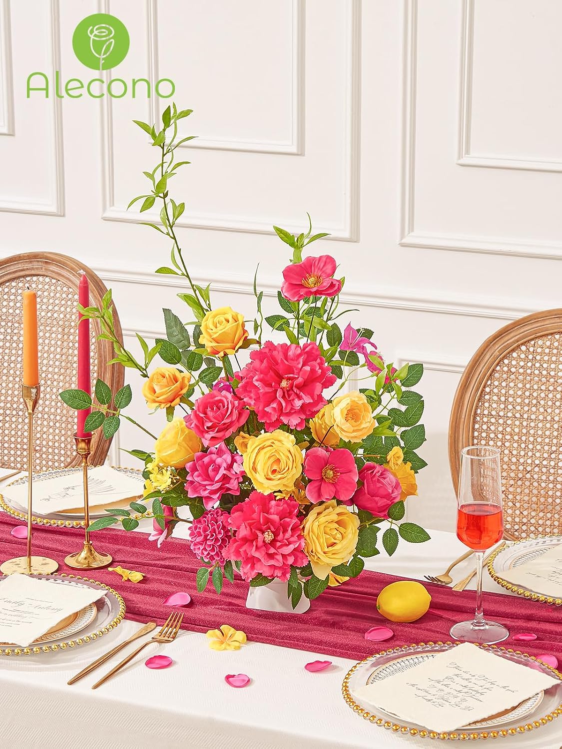 Alecono Hot Pink Silk Artificial Flowers Anthurium Palm Tropical Decor