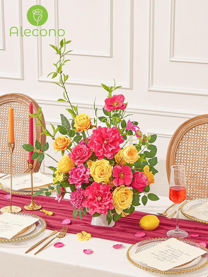 Alecono Hot Pink Silk Artificial Flowers Anthurium Palm Tropical Decor