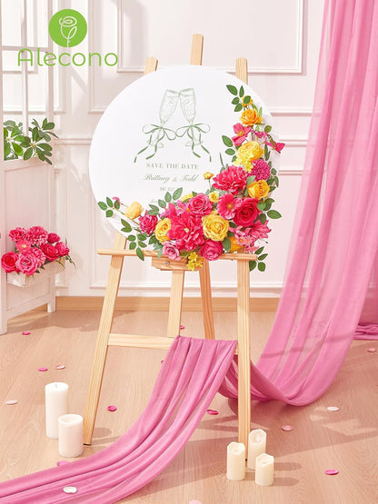 Alecono Hot Pink Silk Artificial Flowers Anthurium Palm Tropical Decor