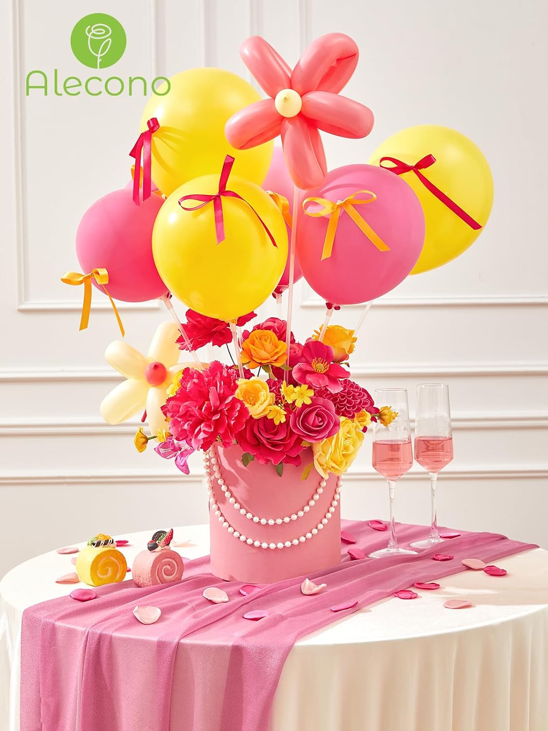 Alecono Hot Pink Silk Artificial Flowers Anthurium Palm Tropical Decor