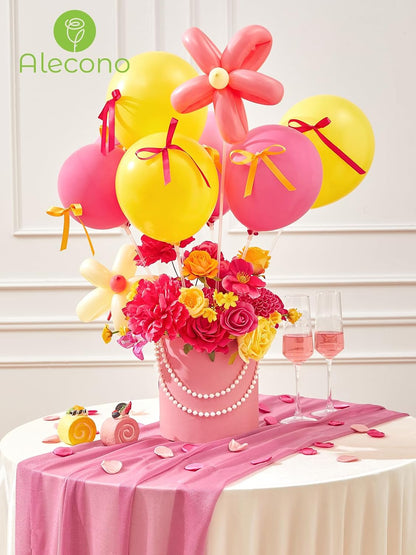 Alecono Hot Pink Silk Artificial Flowers Anthurium Palm Tropical Decor