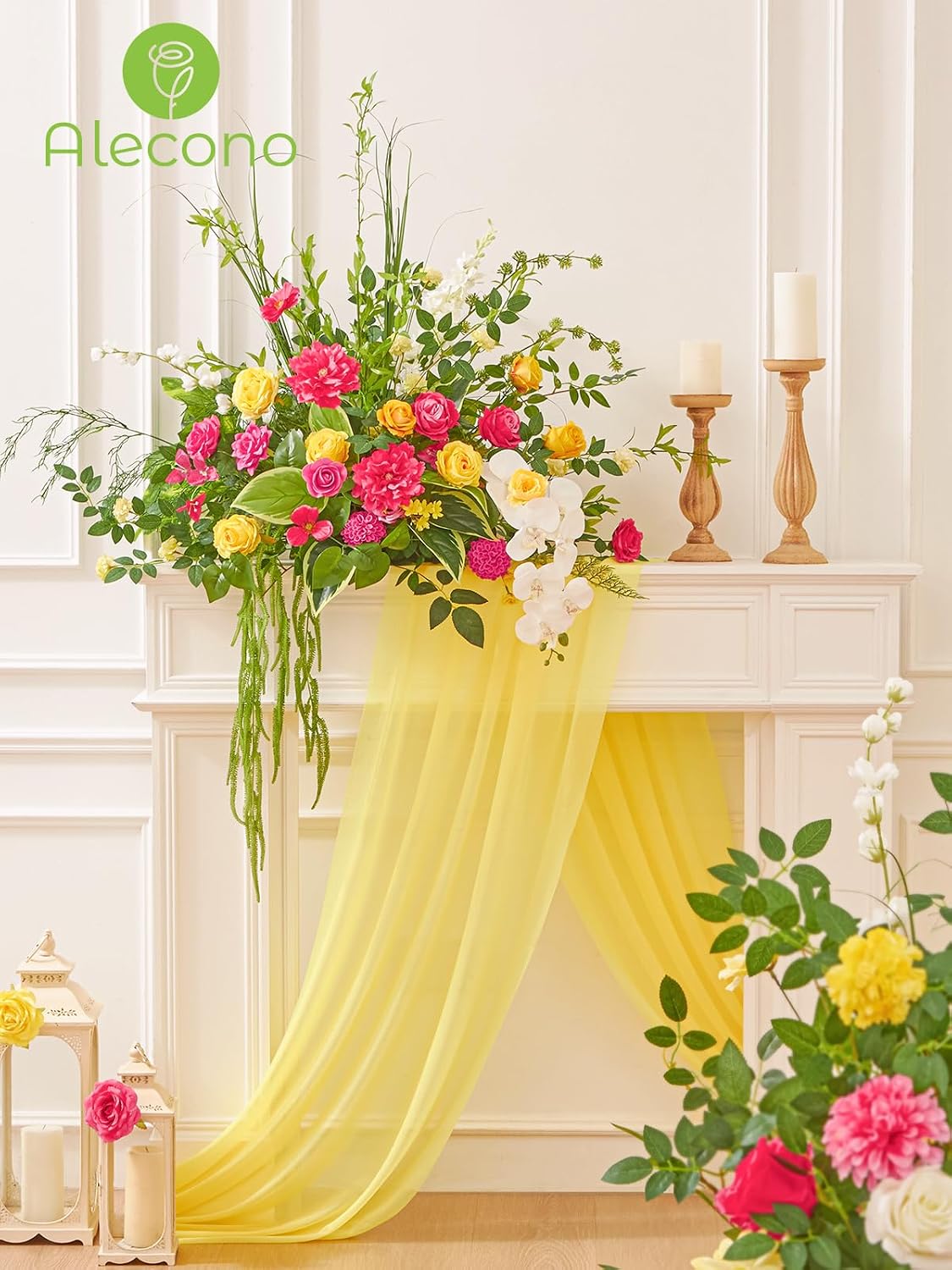 Alecono Hot Pink Silk Artificial Flowers Anthurium Palm Tropical Decor